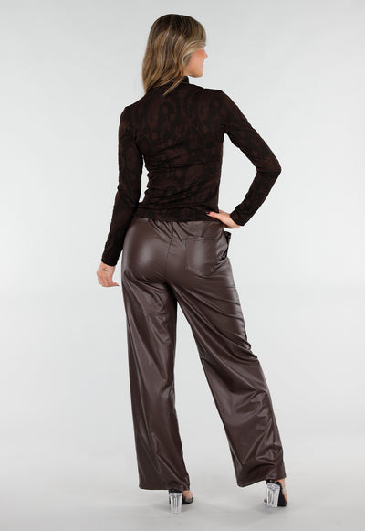 Zwarte Jacquard Top in Lange Mouw met Col en Stretch