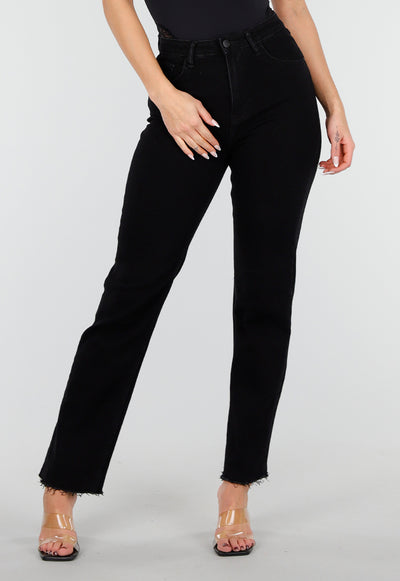 Zwarte Straight Leg Jeans met High Waist