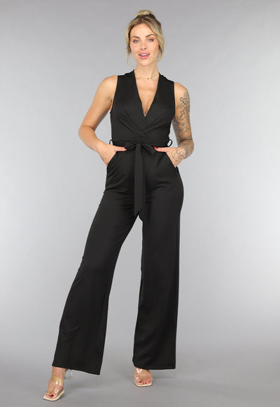 Zwarte Stretchy Jumpsuit met Ceintuur