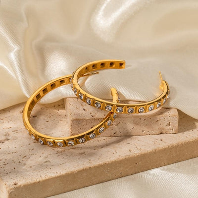 Statement Gouden Stainless Oorringen met Strass Steentjes