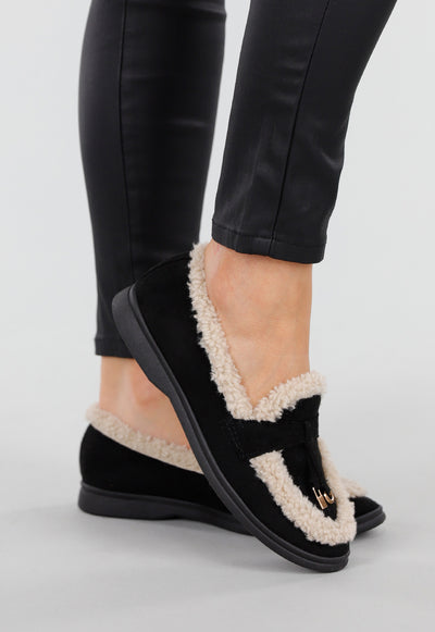 Zwarte Teddy Loafers en Goudkleurig Detail