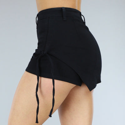 Zwarte Denim Skort met Strikdetails