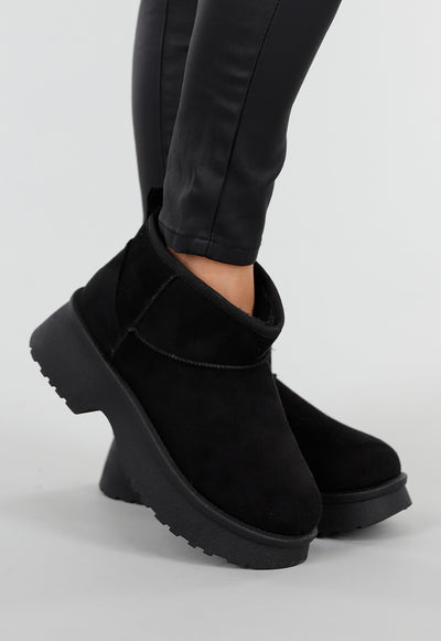 Zwarte Suède-look Snowboots met Platte Plateauzool