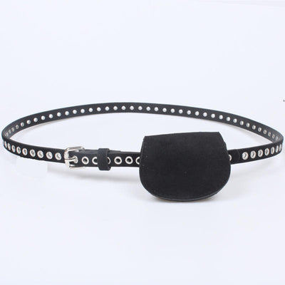 NEW220726 Zwarte Riem met Heuptasje en Zilverkleurige Oogjes