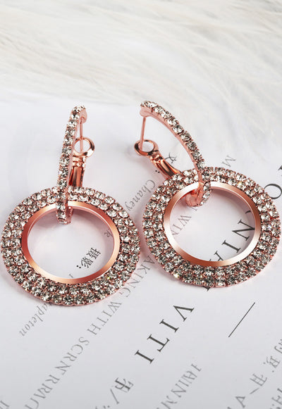 Rosé Gouden Stainless Cirkel Oorbellen met Strass Steentjes