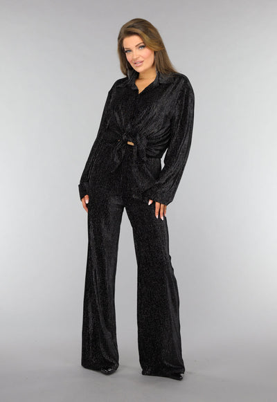Zwarte Velvet Glitter Two Piece met Wide Leg Broek