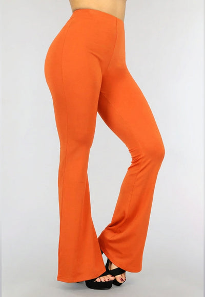 Tall Oranje Flared Broek met Hoge Taille van Stretch Stof
