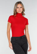 Rode Stretch Top met Col en Korte Mouwen