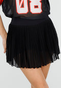 Zwarte Plissé Skort met Hoge Taille en Mesh