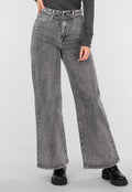 Redial Jeans Grijze Wide Leg Stretch Jeans met Hoge Taille en Strikceintuur