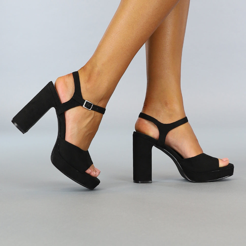 Zwarte Suèdelook Sandaletten met Peeptoe