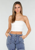 Witte Bandeau Crop Top met Pads