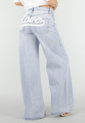 Lichtblauwe Wide Leg Jeans met Backprint en Stretch