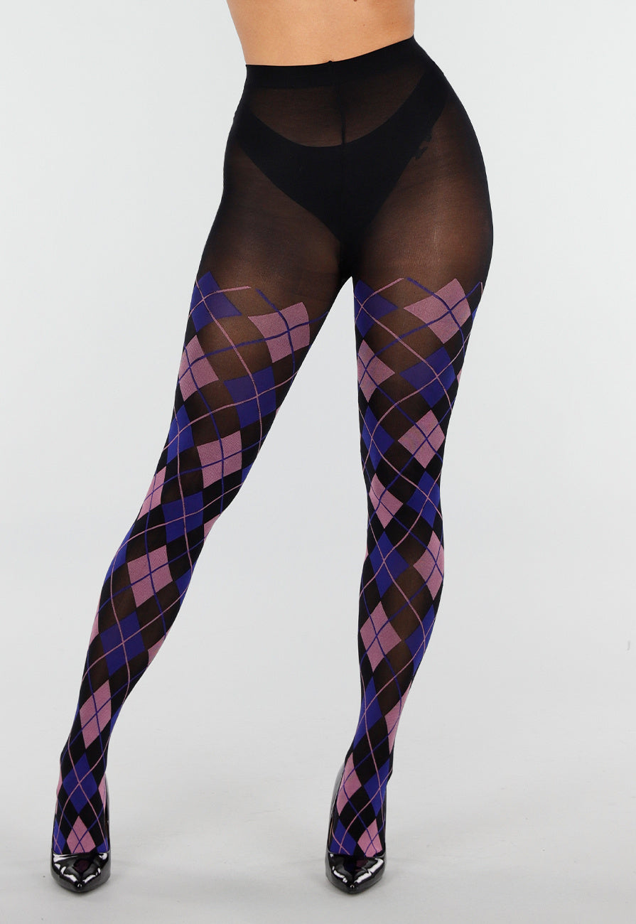 Blauw Roze Panty met Argyle Print