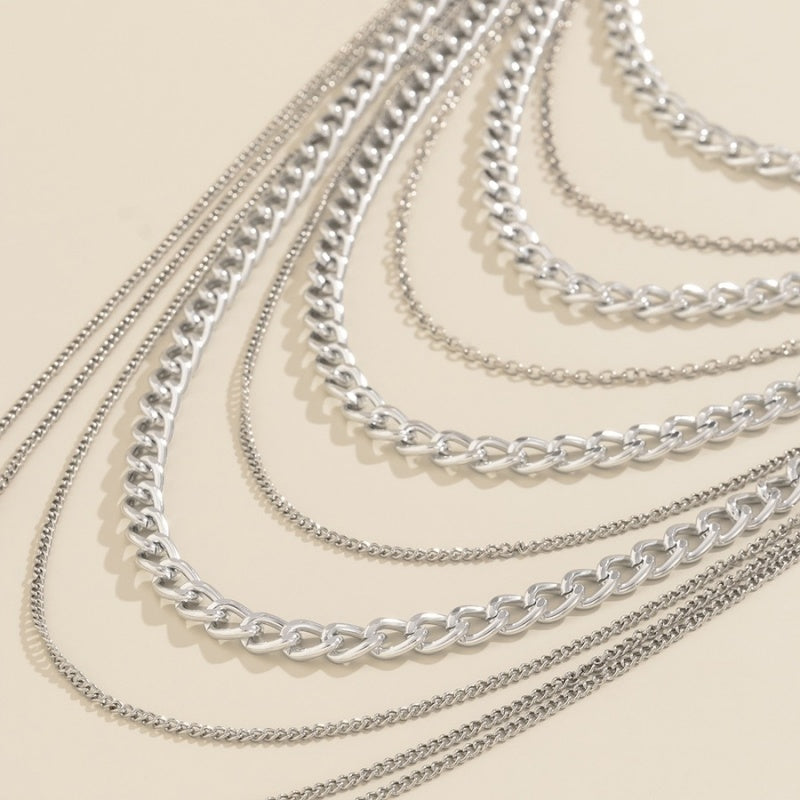 Zilveren Grove Schouder Ketting met Laagjes