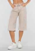Beige Stretch Denim Bermuda Broek met Rechte Pijpen