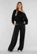 NEW220726 Zwarte Tall Jogger Set met One Shoulder Sweater