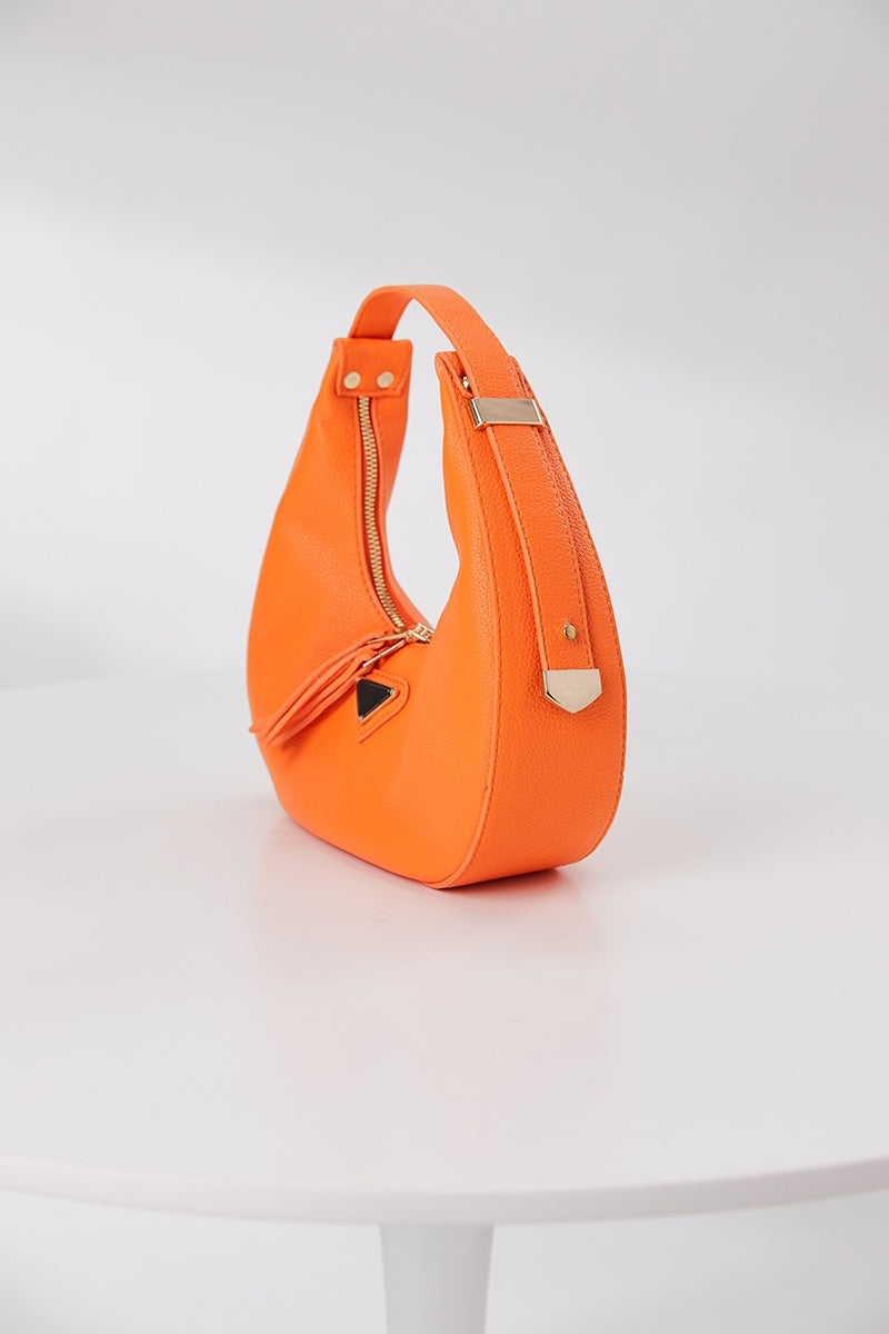 Ronde Oranje Lederlook Tas