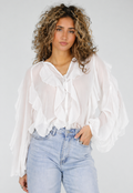 Witte Chiffon Blouse met Ruffles en Lange Mouwen
