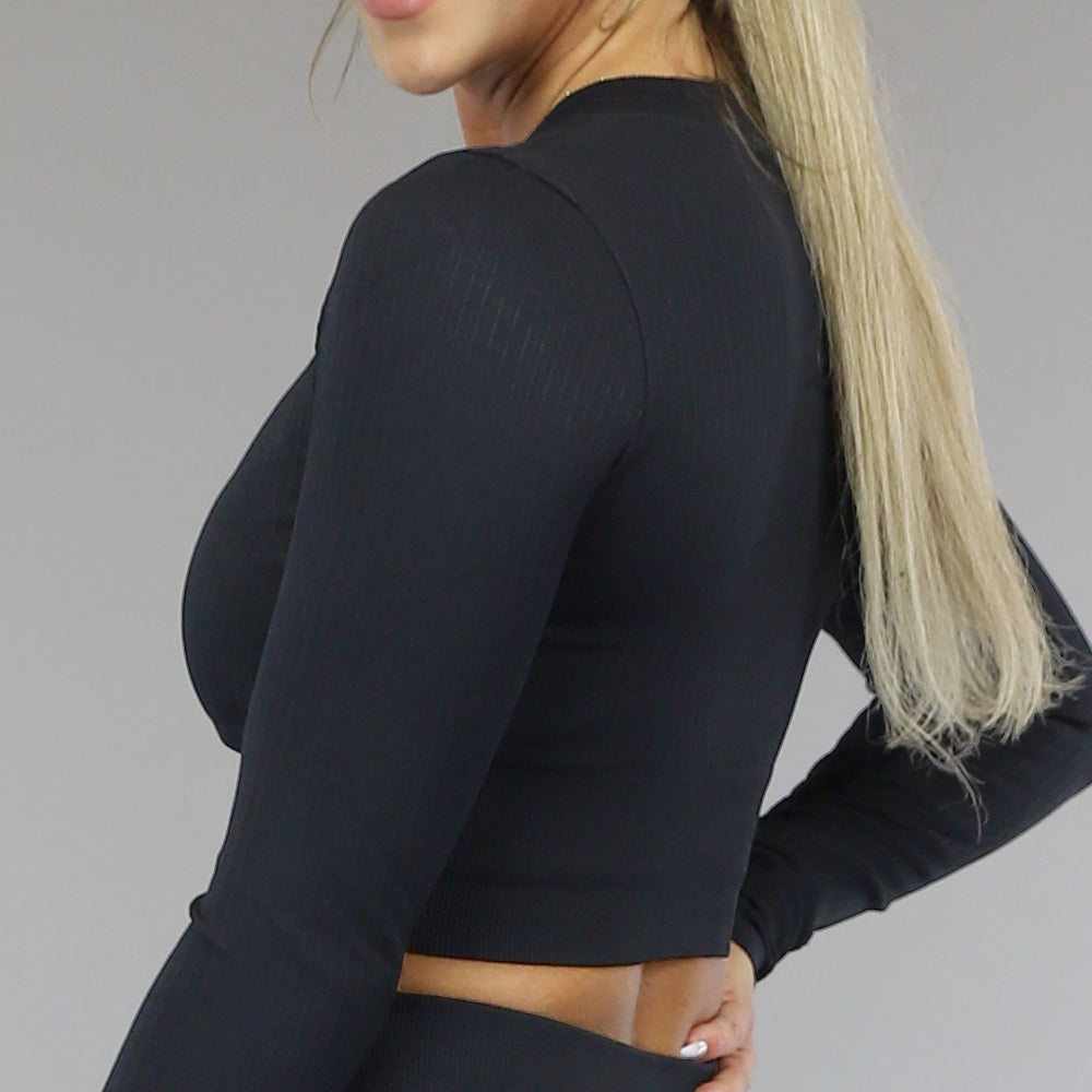 Zwarte Longsleeve Sporttop met Rits