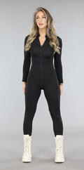 Zwarte Jumpsuit met Hoge Sluiting en Stiksels