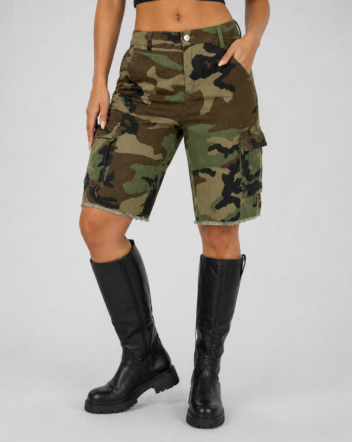 NEW010726 Camouflage Cargo Bermuda Short van Denim met Zakken