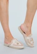 Beige Instap Slippers met Bontvoering