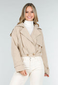 Lichtbeige Korte Trenchcoat met Knopen en Reverskraag