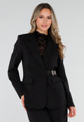 Zwarte Blazer met Goudkleurige Gesp Ceintuur