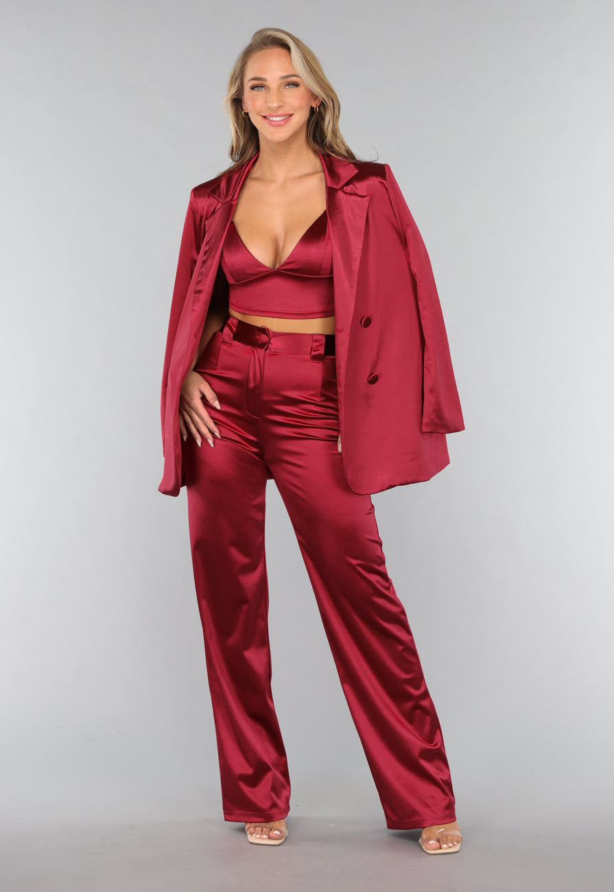 Burgundy Triangel Top met Satin Look