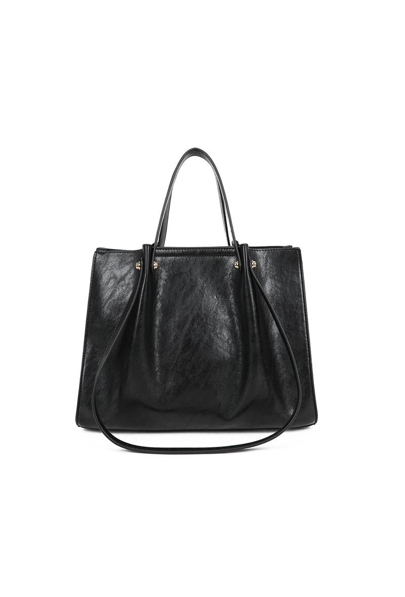 Zwarte Shopper met Dubbele Schouderhengsels en Plooivorming