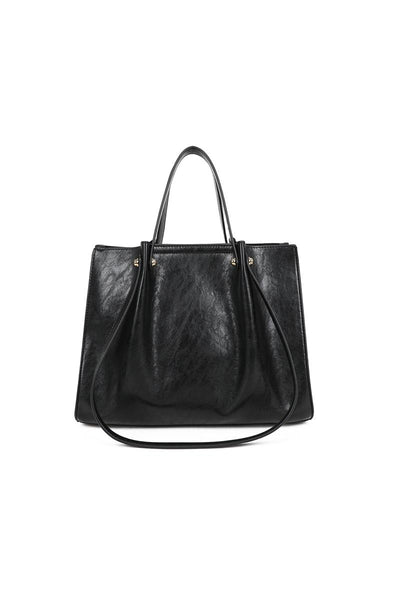 Zwarte Shopper met Dubbele Schouderhengsels en Plooivorming
