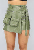 Khaki Lederlook Overslag Cargo Skort