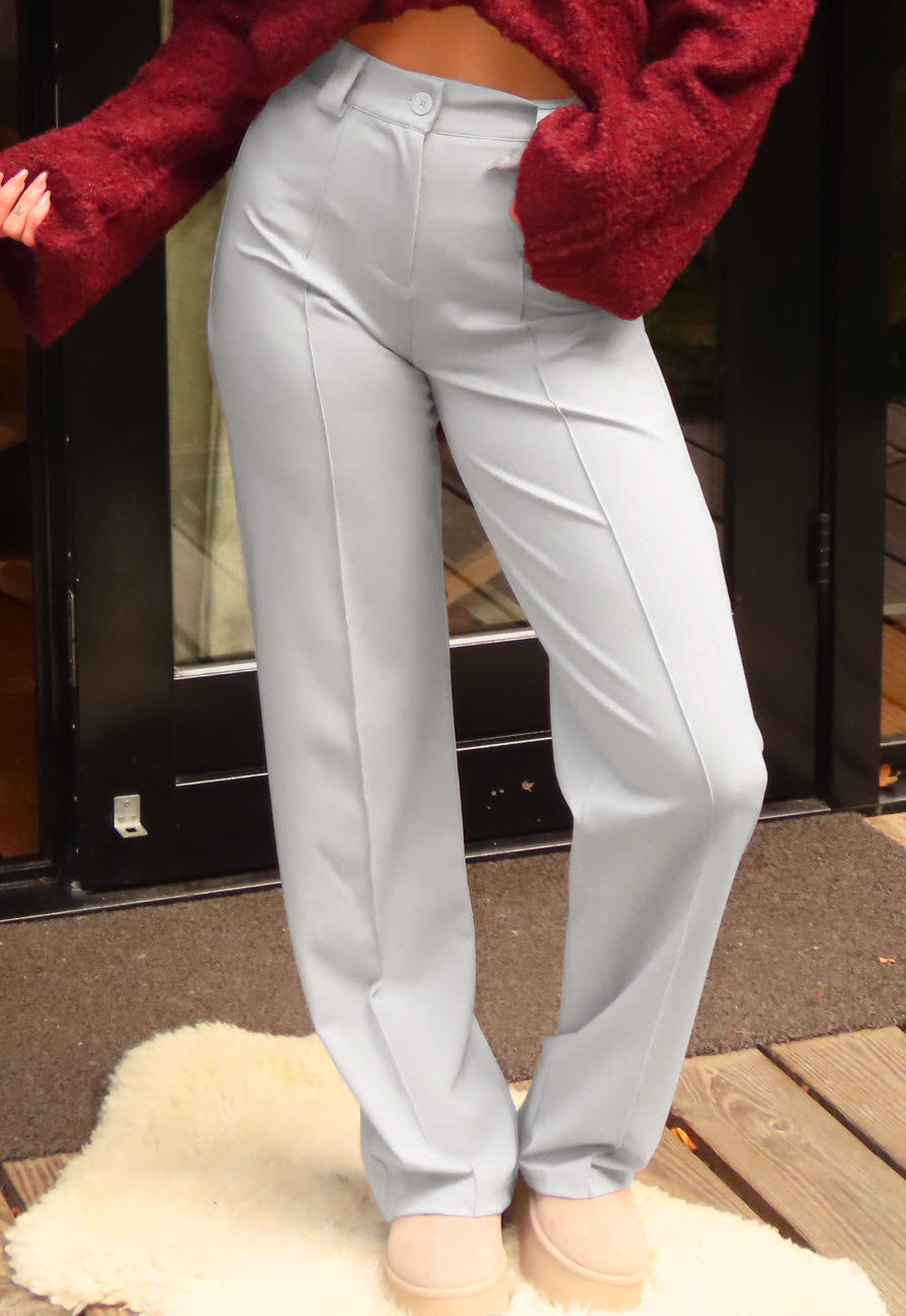 Lichtgrijze Pantalon met Stretch en Rechte Pijpen