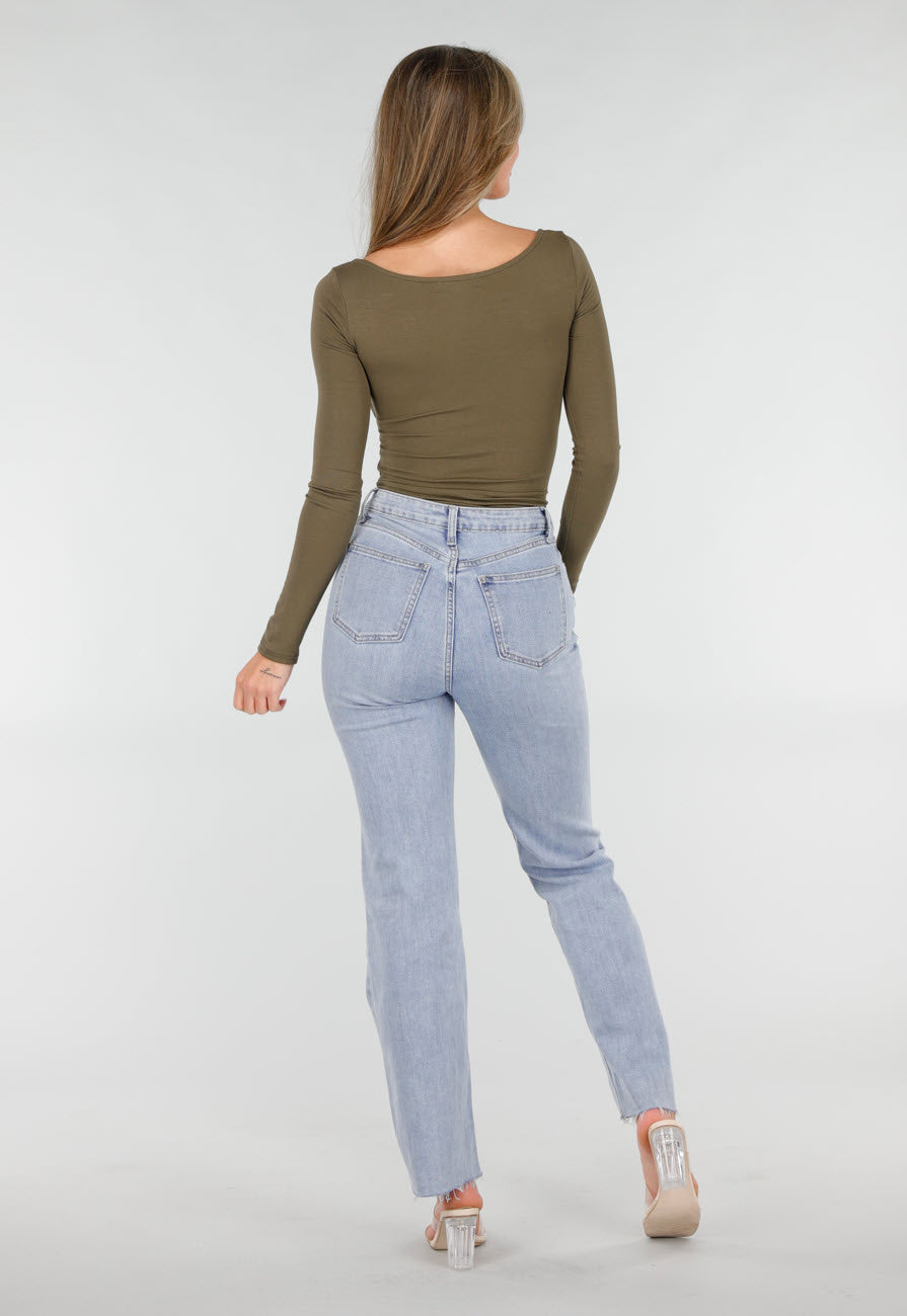 Khaki Push-Up Longsleeve Top met Gerimpelde Bustier