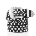 Grove Zwarte Lederlook Riem met Strass