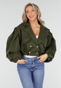 Groene Cropped Suède Trench Jas