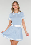 Blauwe Set met Polo Top en Plissé Rok