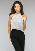 Zilveren Halter Glitter Chain Top met Open Rug