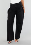 NEW290726 Zwarte Barrel Jeans met Hoge Taille en Plooien