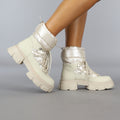Beige Gewatteerde Snowboots met Grove Zool