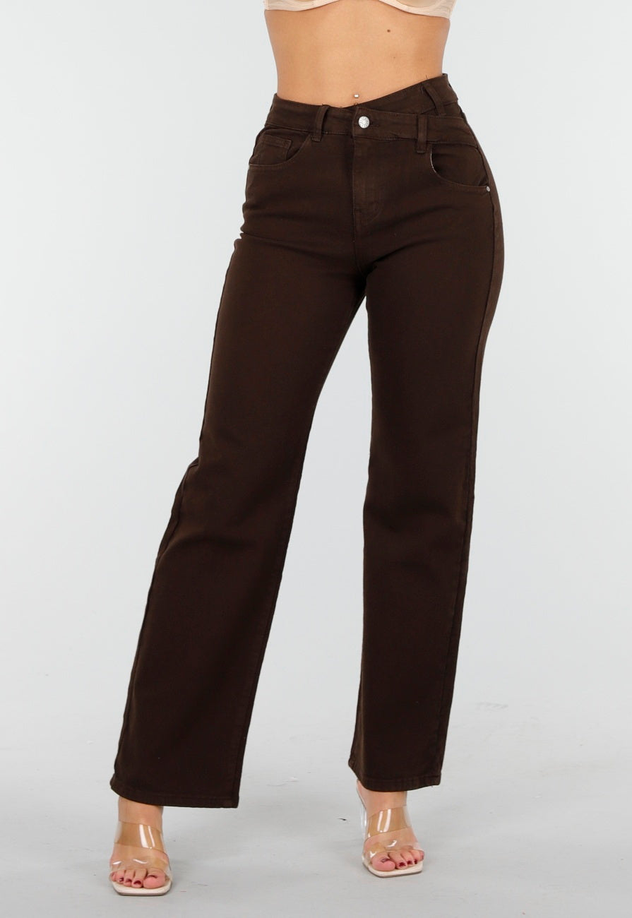 Bruine Stretch Jeans met Rechte Pijpen
