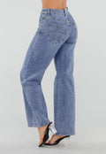 NEW050826 Blauwe Wide Leg Jeans met Ster Achterzak en Lichte Stretch