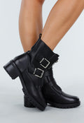 Zwarte Biker Boots met Gespen en Ritsdetail
