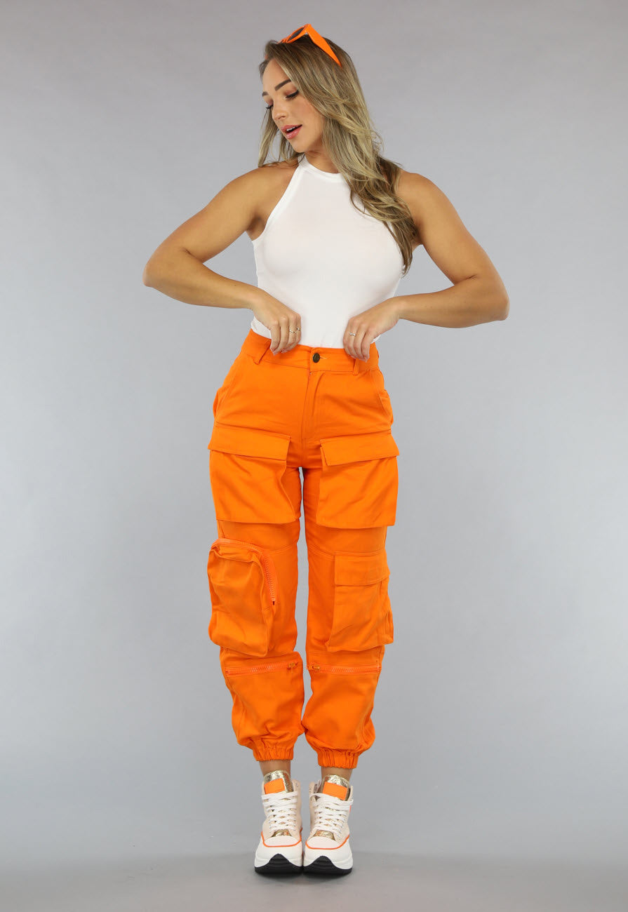 Fel Oranje Cargo Broek met Zakken