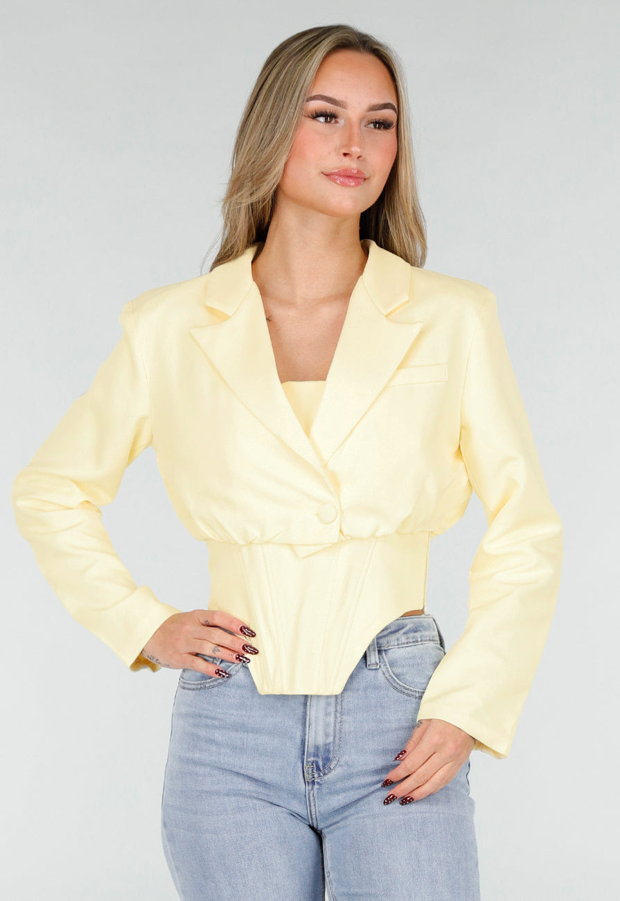 Butter Yellow Blazer Set met Strapless Top