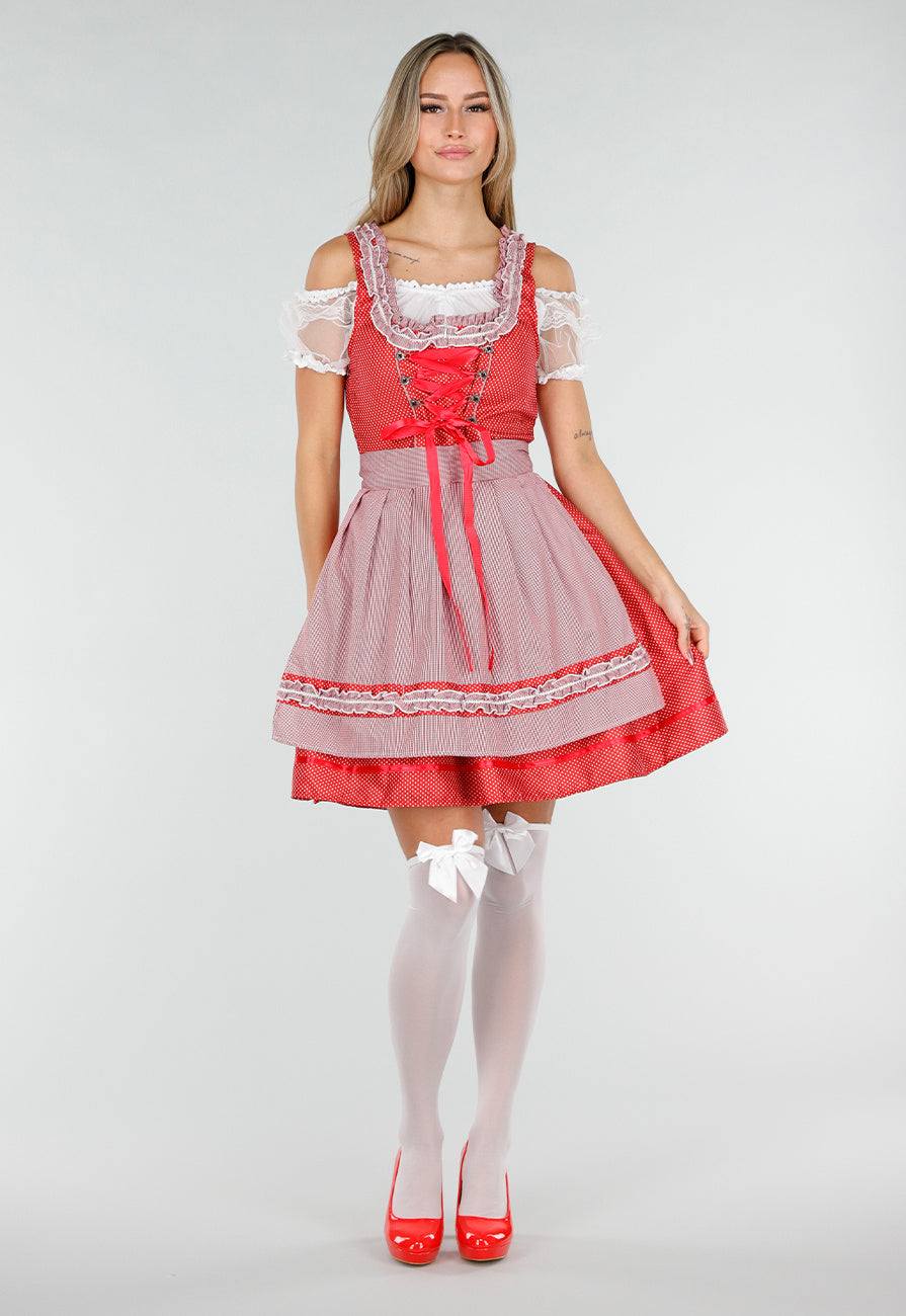 Rood Oktoberfest Dirndl Jurkje met Stippen