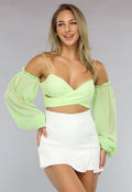 Off Shoulder Chiffon Topje in Lichtgroen