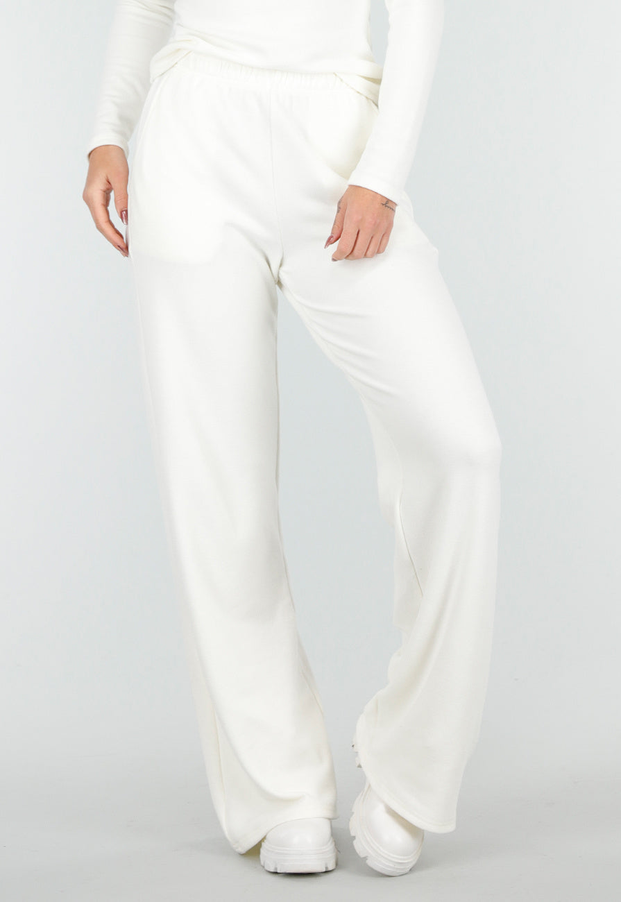 Witte Zachte Stretch Broek met Rechte Pijpen