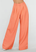 NEW190826 Koraalkleurige Tall Pantalon met Wijde Pijpen en Plooien